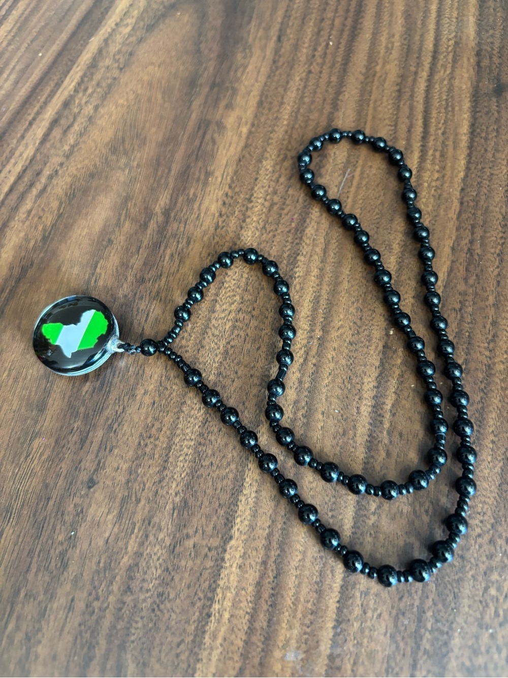 African map with Nigeria color pendant Black Beaded Pendant Necklace